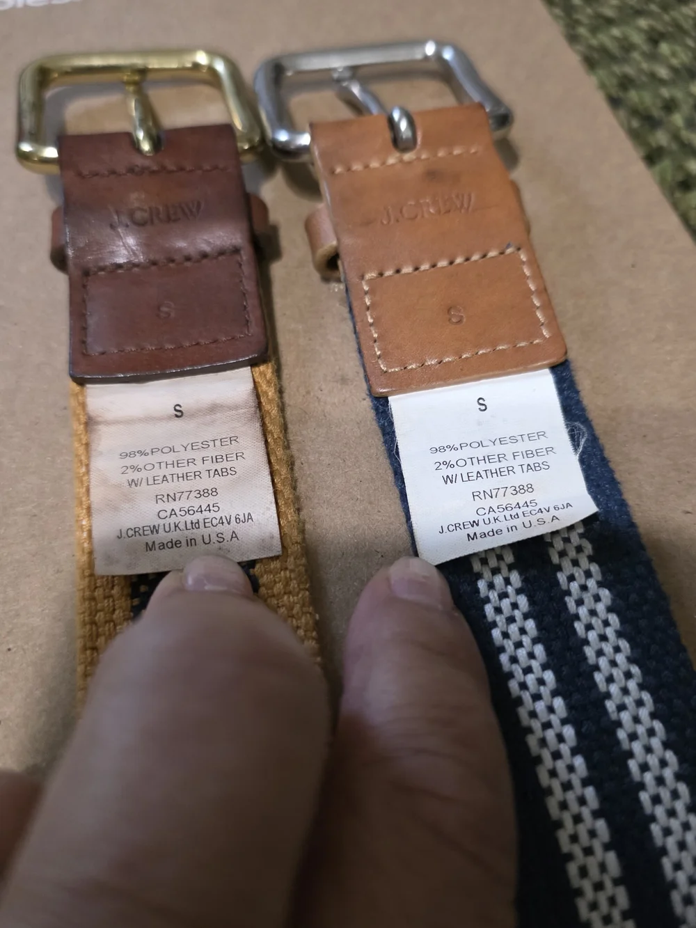 J. Crew Navy & Mustard Woven Belts with Leather Trim Set 2 Us3d Size S - Picture 7 of 9